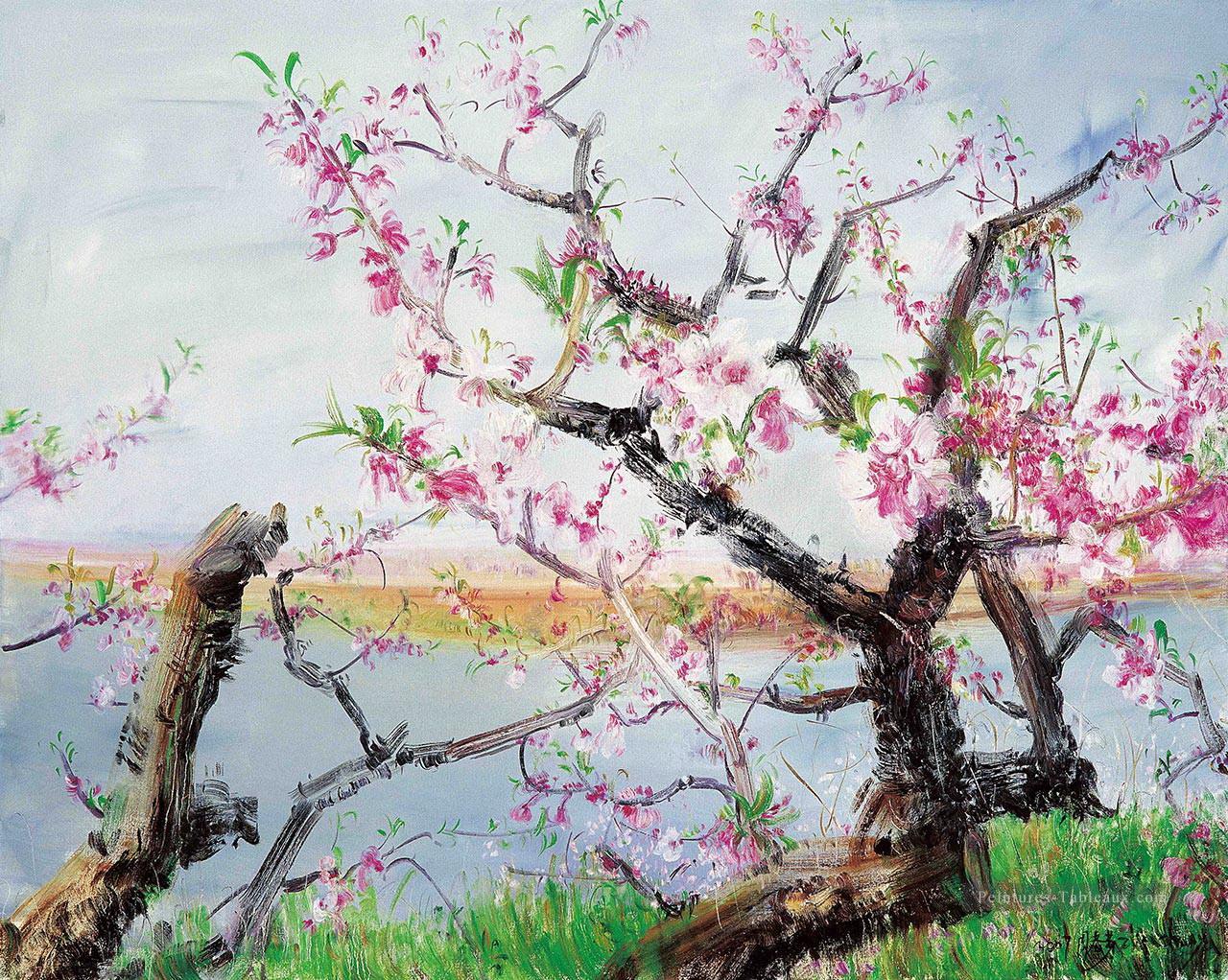Peach Blossom dansant au printemps vent modernisme Peintures à l'huile